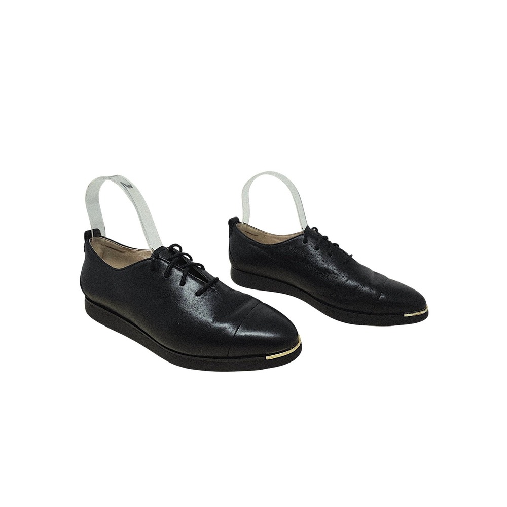 Cole Haan Oxford 7 B Wom Black Grand Ambition Leather Cap Toe Gold Trim Academia